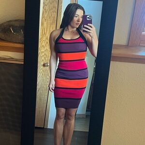 Purple, Pink, Orange, Black body con Express dress